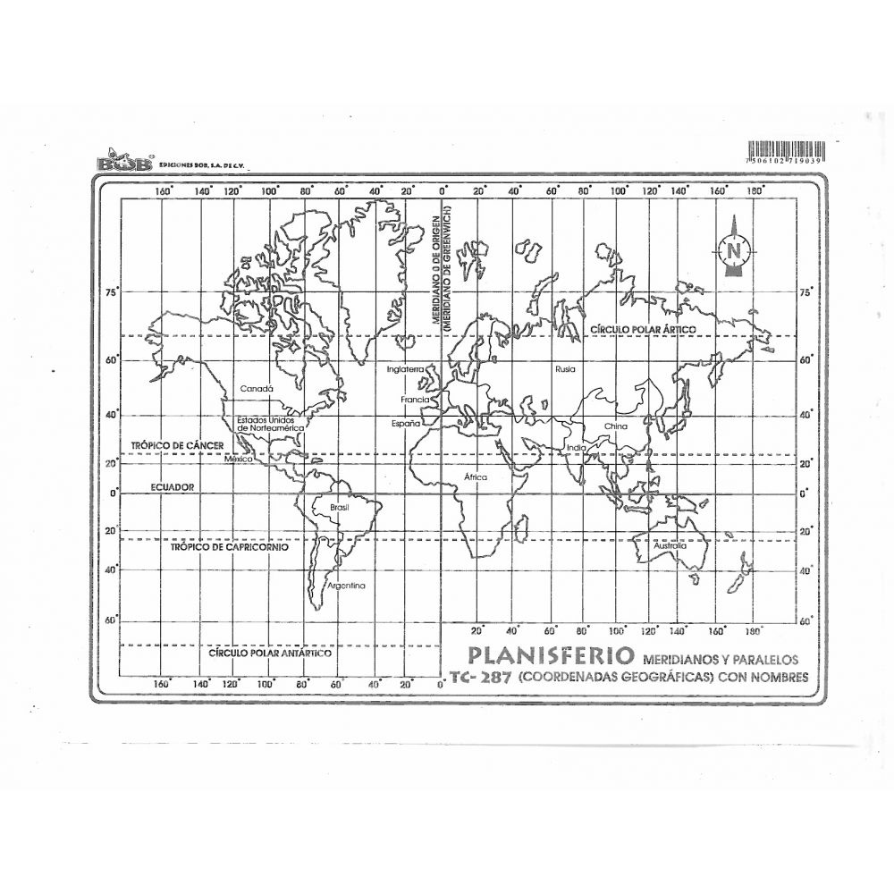 Mapa Planisferio Meridianos Y Paralelos Carta C Div C Nom B31