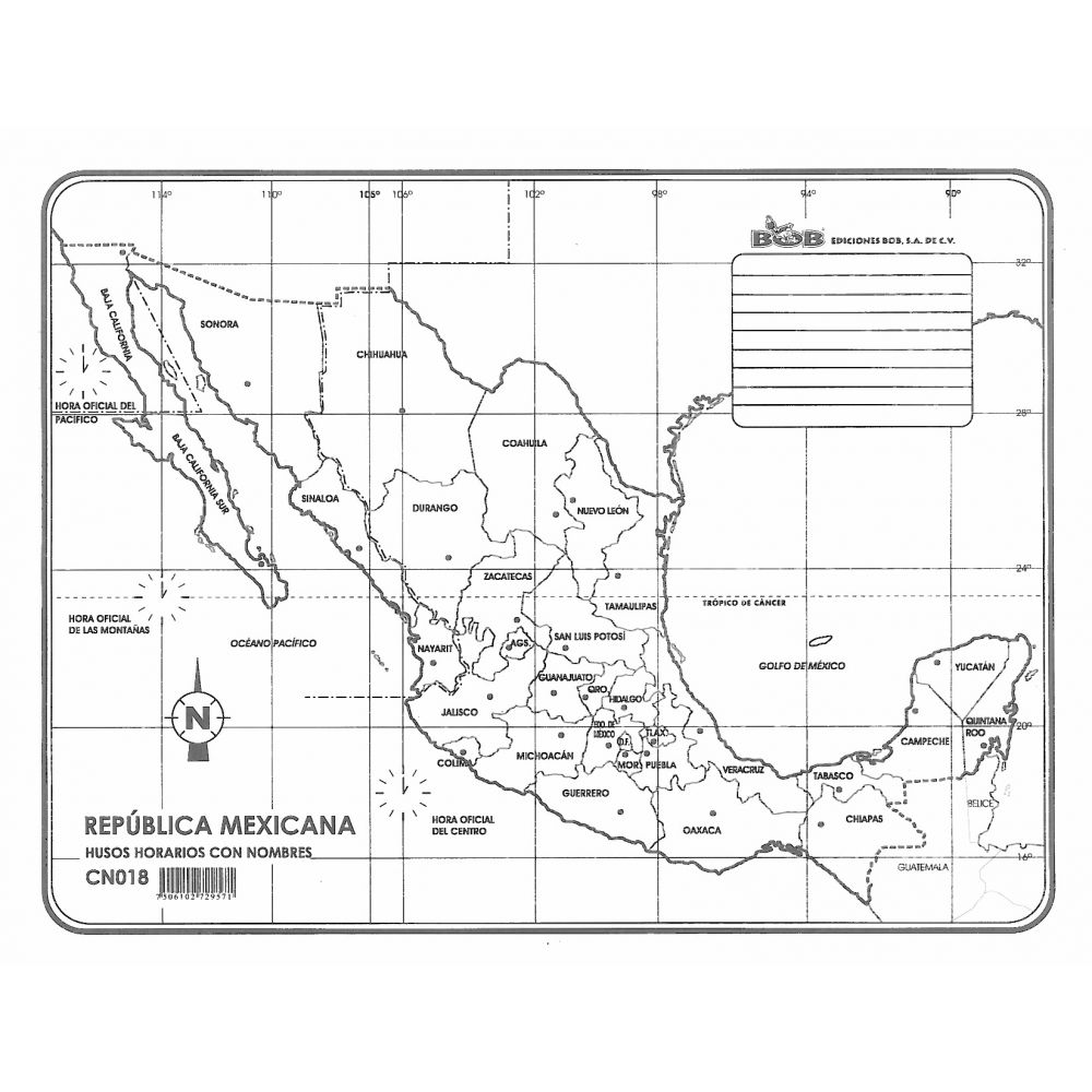 Mapa Republica Mexicana Husos Horarios Carta C Div C Nom B25 Papeleria